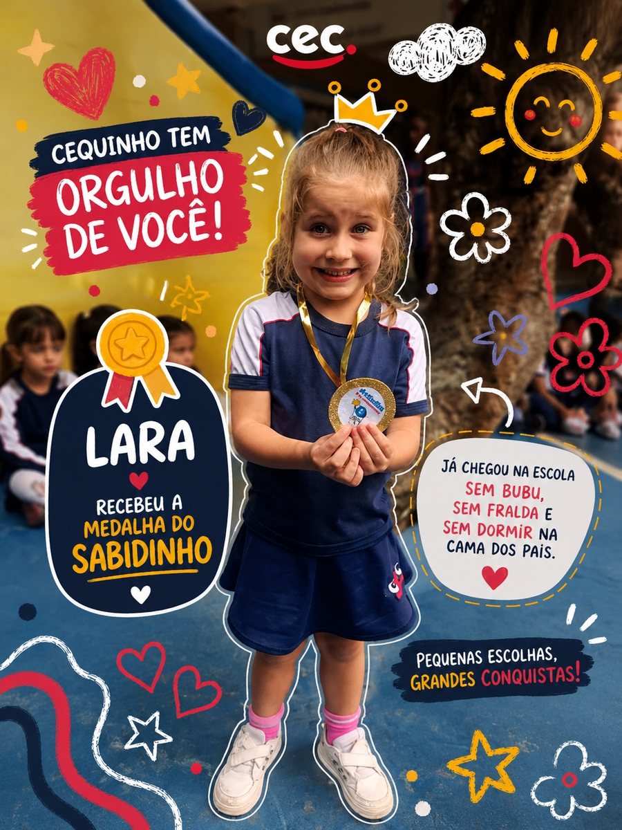 Lara recebeu a Medalha do Sabidinho na Educação Infantil do CEC